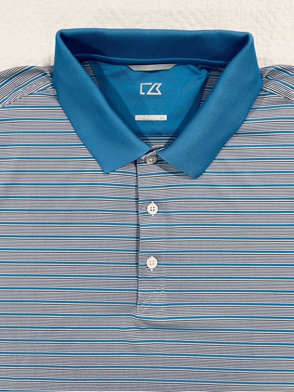 Cutter & Buck Teal and White Striped Performance Polo